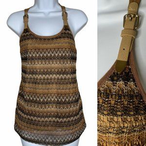 YA Los Angeles Wms Sz S Buckle Strap Brown Black Lace Tank Top EUC